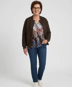 Dreamstar shirt Ploom met print in blauw en bruin, driekwart mouw en elastische zoom outfit