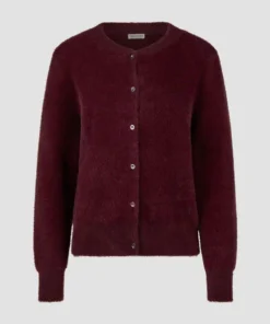 Barbara Lebek dames fluffy vest met knoopsluiting en ronde hals in de kleur berry bordeauxrood