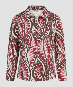 Barbara Lebek dames bouclé vest met knoopsluiting en ronde hals in de kleur berry bordeauxrood