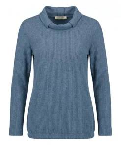 Sensia dames blouson Kylie met geribde structuur, losse colkraag en elastische zoom in jeansblauw