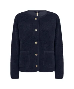 Soyaconcept dames teddy vest Onyx met knoopsluiting en opgestikte zakken in donkerblauw
