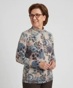 Aga dames trui met turtleneck colkraag in petrol en zand dessin model