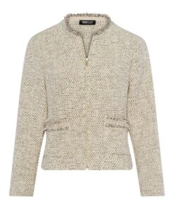 Frank Walder Blazer Gemeleerd Beige Marine - Luxe Katoenmix met Rafels