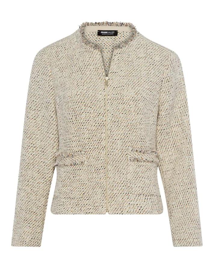 Frank Walder Blazer Gemeleerd Beige Marine - Luxe Katoenmix met Rafels