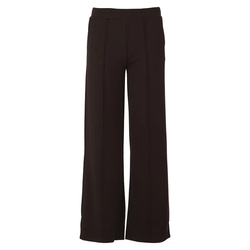 Enjoy dames wide leg pantalon met doorgestikte naad en elastische band in het donkerbruin