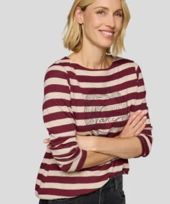 Rabe Dames Blouson Gestreept Merlot met Strass - Afbeelding 2