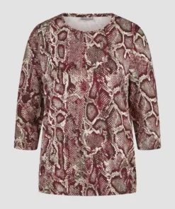 Barbara Lebek dames blouson met berry slangenprint, ronde hals en elastische zoom