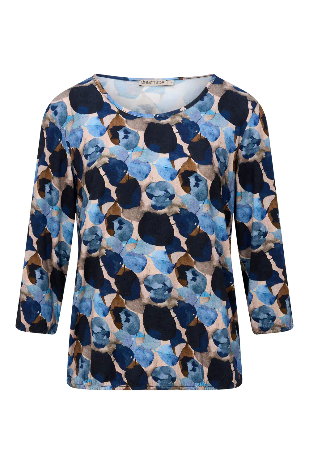 Dreamstar dames blouson Torres met blauw vlekkenmotief, ronde hals en elastische zoom