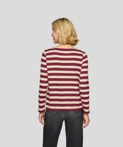 Rabe Dames Blouson Gestreept Merlot met Strass - Afbeelding 4