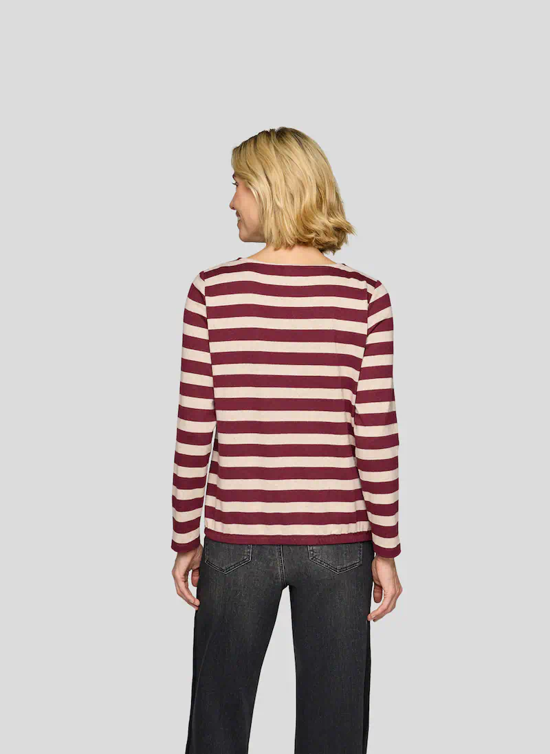 Rabe Dames Blouson Gestreept Merlot met Strass - Afbeelding 4