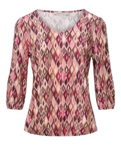 Dreamstar dames shirt Fozzie met grafisch motief, 3/4-mouwen en elastische zoom in berry mix