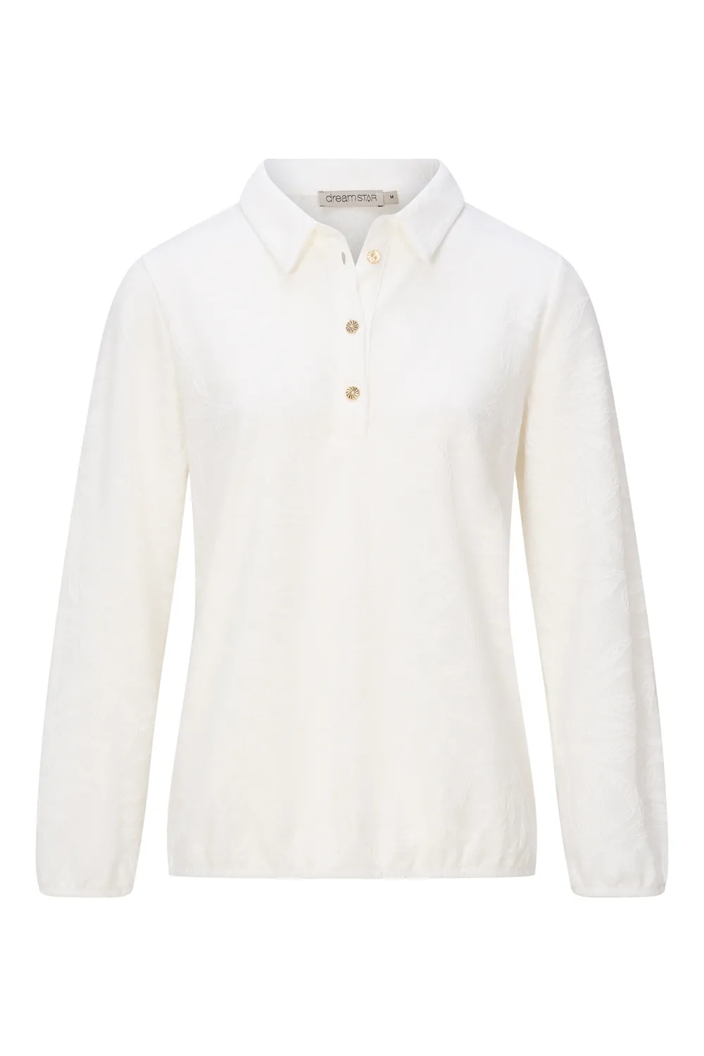 Dreamstar dames poloshirt Clodie met jacquard structuur en klassieke polokraag in ivoor wit