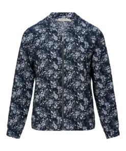 Dreamstar dames jasje Andrea met ritssluiting en bladeren dessin in de kleur indigo mix