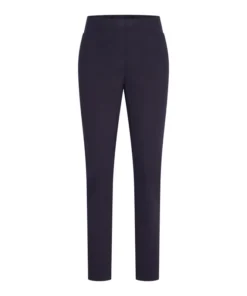 Donkerblauwe marine dames stretchbroek Sensia model Penny met elastische tailleband en slanke pijpen op een witte achtergron