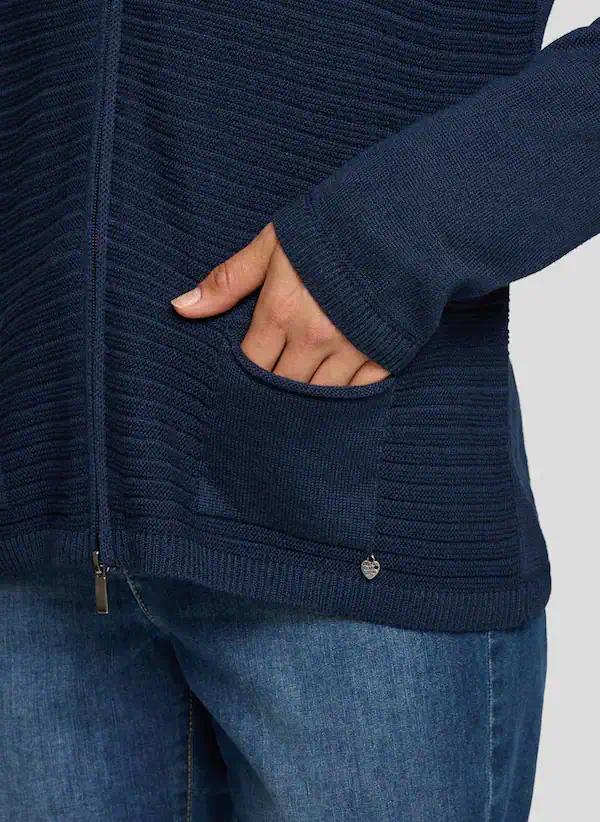 Rabe Damesvest donkerblauw ribbelstructuur - Afbeelding 2