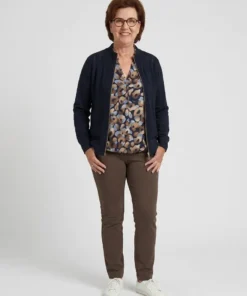 Sensia dames poloshirt Bobbie met elastische zoom en dessin in blauw zand en karamel model2
