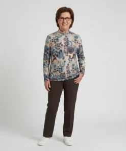 Aga dames trui met turtleneck colkraag in petrol en zand dessin model1