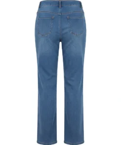 Sensia dames stretch instap jeans model Comfi met wijde pijpen en elastische tailleband in denimblauw