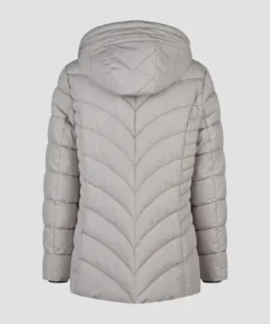 Barbara Lebek dames winterjas gewatteerd met afneembare capuchon en deelbare rits in lichtgrijs rug