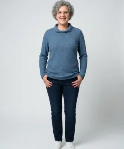 Sensia dames blouson Kylie met geribde structuur, losse colkraag en elastische zoom in jeansblauw model1