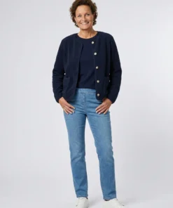 Soyaconcept dames teddy vest Onyx met knoopsluiting en opgestikte zakken in donkerblauw model2