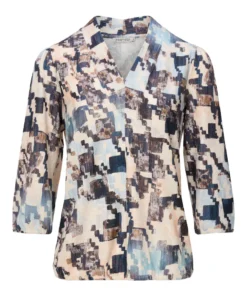 Dreamstar dames blouson Beluga met blauw grafisch dessin, V-hals en elastische zoom