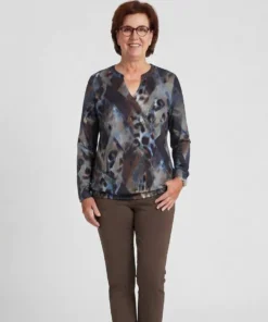 Sensia dames blouson Barbie fluweelzacht met elastische zoom in marine bruin print model3