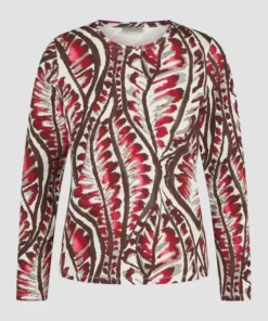 Barbara Lebek dames shirt met lange mouwen en bladmotief in dark berry en taupe
