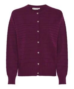 Micha dames vest met grove ribbelstructuur, ronde hals en knoopsluiting in het pruimroze