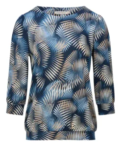 Dreamstar dames blouson Kawai met blauw waaiermotief, driekwart mouwen en elastische zoom