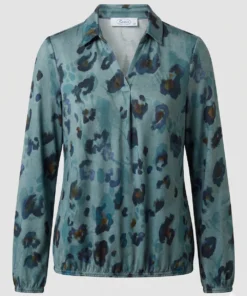 Sensia dames poloshirt Bobbie fluweelzacht met petrol dessin en elastische zoom