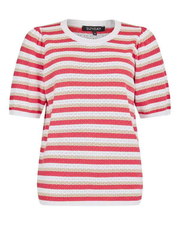 Sunday Truitje Rood/Beige/Wit Gestreept - Fijngebreid Katoenen Top