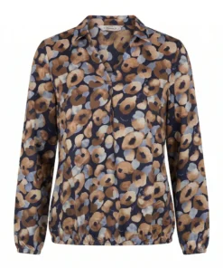 Sensia dames poloshirt Bobbie met elastische zoom en dessin in blauw zand en karamel