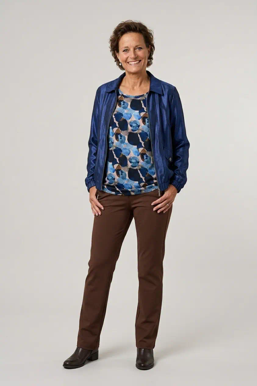 Dreamstar dames blouson Torres met blauw vlekkenmotief, ronde hals en elastische zoom model1