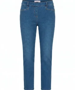 Sensia dames stretch instap jeans model Patti met elastische tailleband in denimblauw