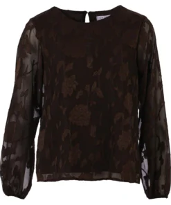 Enjoy dames blouse met ballonmouwen en transparante stof in donkerbruin