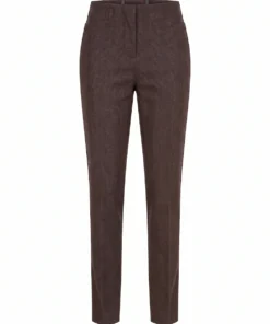 Sensia dames pantalon model Penny in warme bruine wollook met subtiel dessin en elastische band