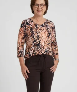 reamstar dames top Susi met blousonmodel, driekwart mouw en elastische zoom in terracotta (model)