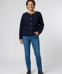 Soyaconcept dames teddy vest Onyx met knoopsluiting en opgestikte zakken in donkerblauw model1