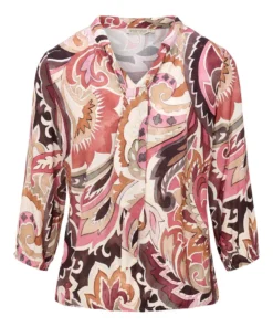 Dreamstar dames blouse Yura met paisley print, shawlkraag en driekwart mouwen in berry mix