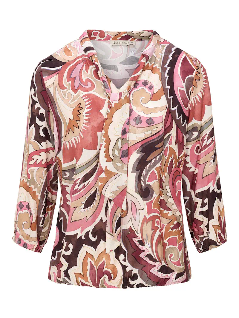 Dreamstar dames blouse Yura met paisley print, shawlkraag en driekwart mouwen in berry mix
