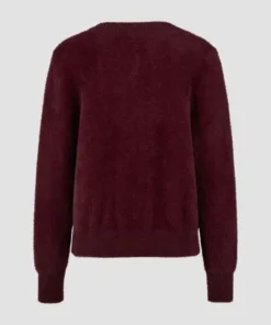 Barbara Lebek dames fluffy vest met knoopsluiting en ronde hals in de kleur berry bordeauxrood rug