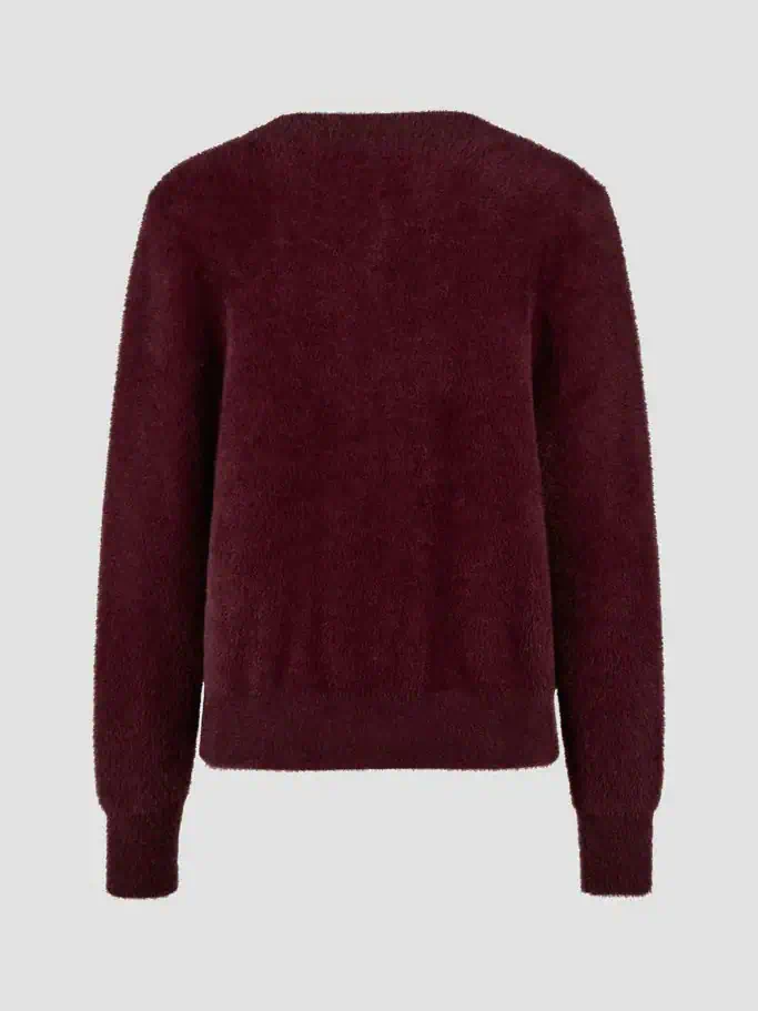 Barbara Lebek dames fluffy vest met knoopsluiting en ronde hals in de kleur berry bordeauxrood rug
