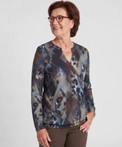 Sensia dames blouson Barbie fluweelzacht met elastische zoom in marine bruin print model2