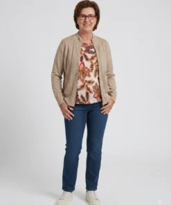 Micha dames vest met ajour motief en rits in het camel model2