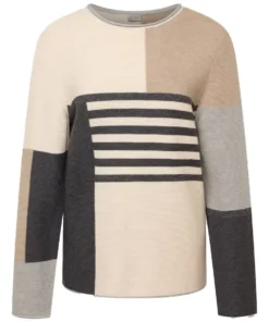 Trui Rabe beige antraciet dessin