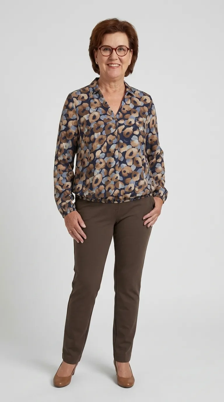 Sensia dames broek Penny in stevige bruine punta stretchkwaliteit met elastische tailleband model