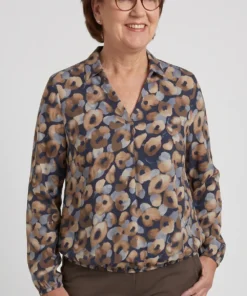 Sensia dames poloshirt Bobbie met elastische zoom en dessin in blauw zand en karamel model