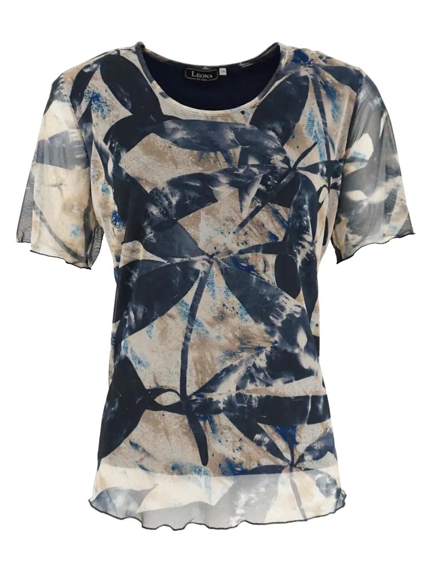 Leona per Donna Shirt - Blauw Beige - Dubbellaags Mesh