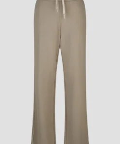 Barbara Lebek dames pantalon van comfortabele sweatstof in greige met rechte pijpen en elastische tailleband
